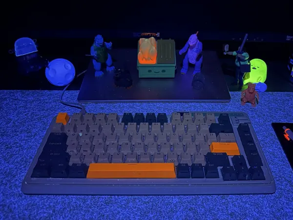Mechanical Keyboard: Under blacklight, with most of the toy department